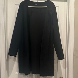 Classy open black coat with lace detail